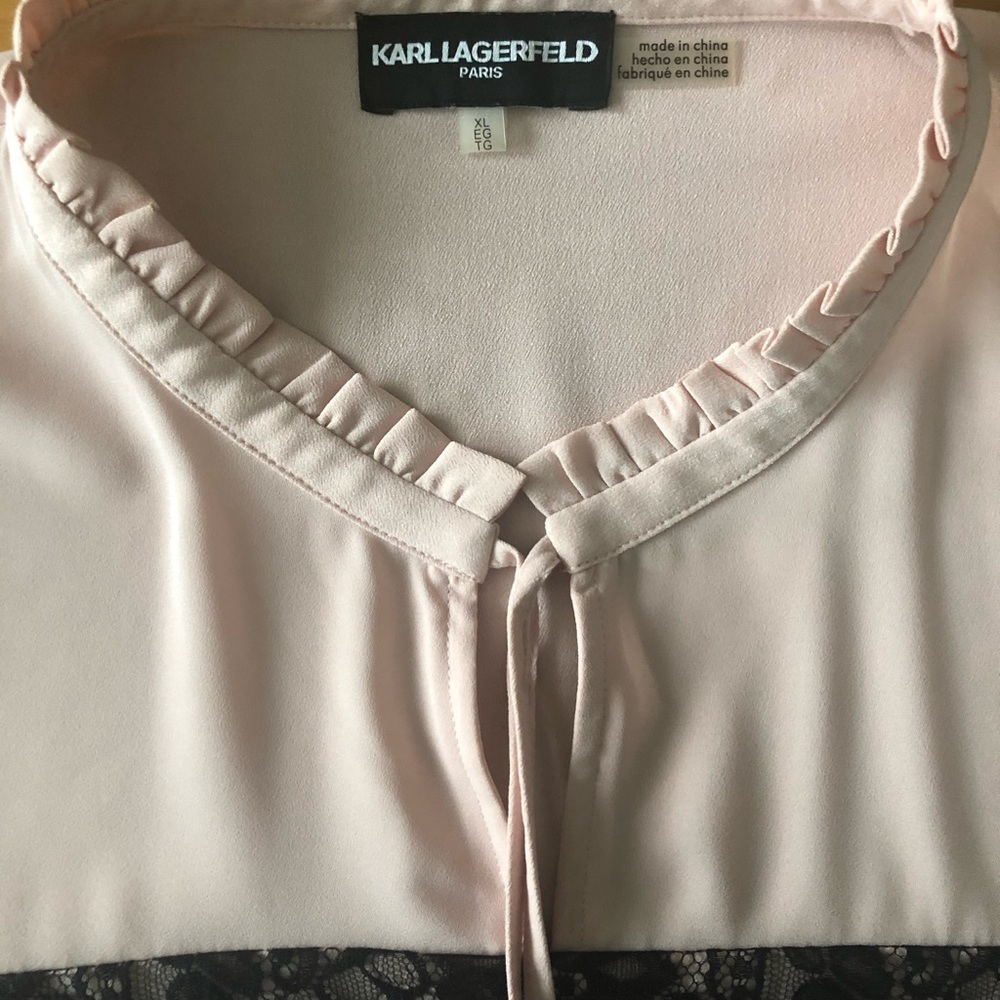 Blush pick top with black lace accents